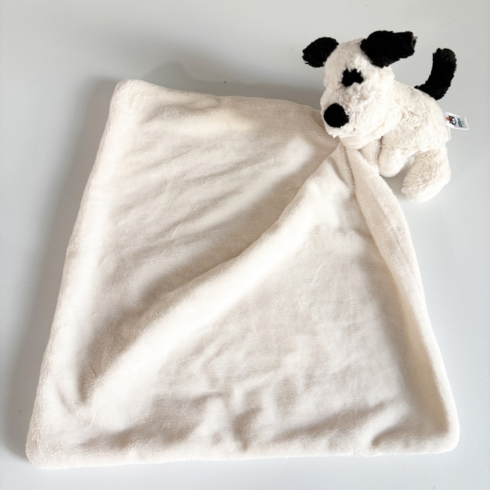 Jellycat Bashful Baby Puppy Dog Black White Spot Soother Security Blanket Lovey